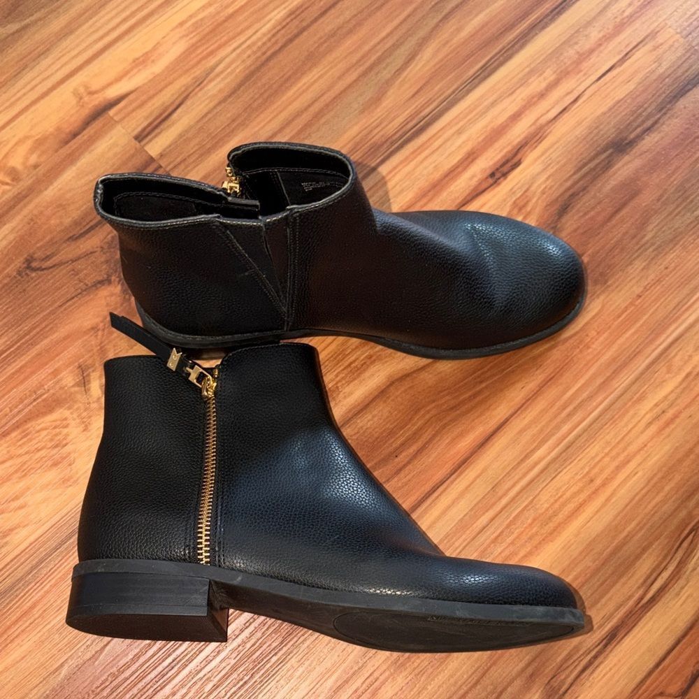 Michael Kors Black Leather Ankle Boots with Gold Buckle